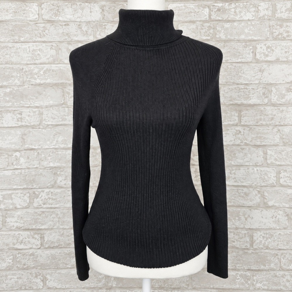 Banana Republic Turtleneck Sweater Ribbed Knit Black Minimalist Capsule S